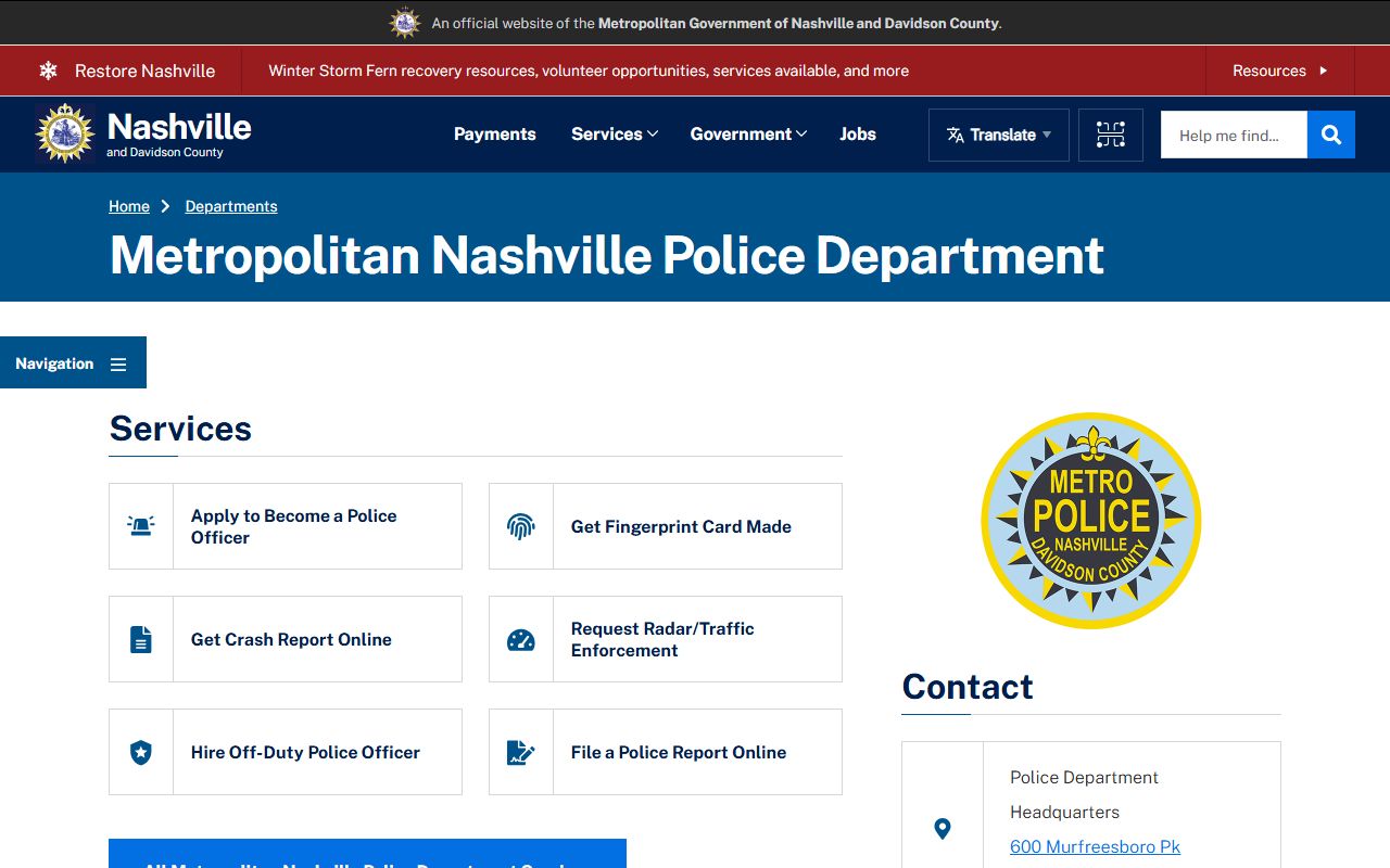 Davidson County Traffic Ticket Records and Metro Nashville Police