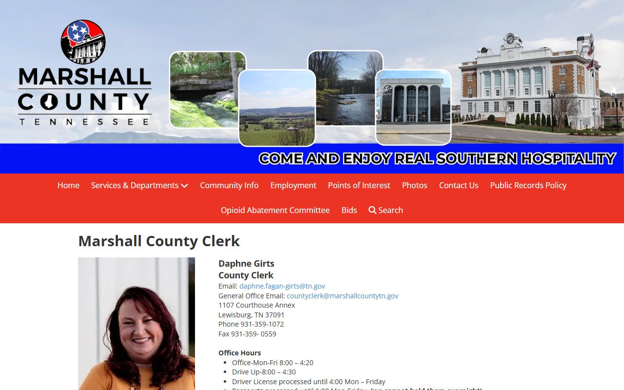 Marshall County traffic ticket records at the county clerk website