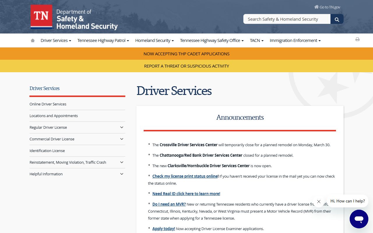 Tennessee Driver Services and Tennessee Traffic Ticket Records