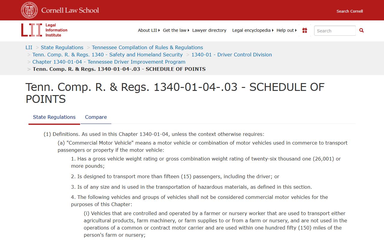 Tennessee point system and Tennessee Traffic Ticket Records